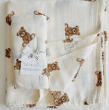 Bamboo Muslin Swaddle Baby Blanket (Teddy Bear)